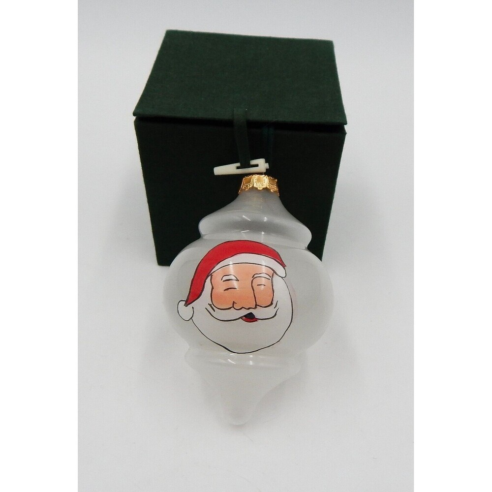 Blown Glass Inside Painted Ornament Ogee Frosted Santa Claus Holly Christmas
